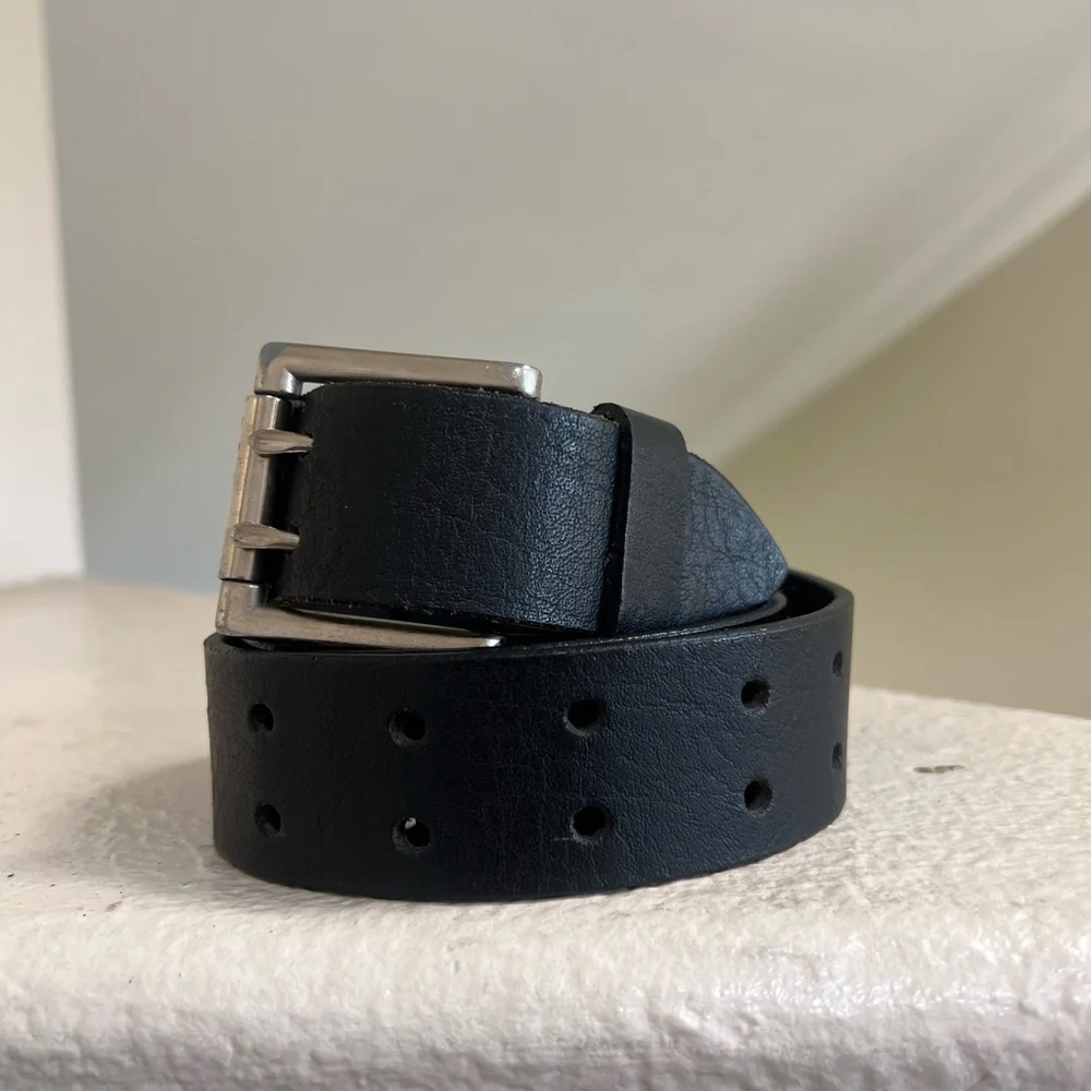 Unisex black‎ leather Silver Tone Double Prong Belt size 40 casual work western
